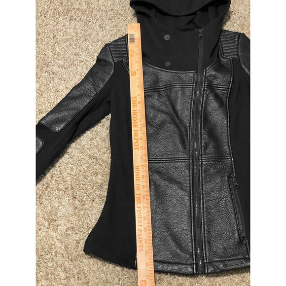 Blanc Noir Women's Asymetric Hooded Moto Jacket Faux Leather Black Size S - Picture 7 of 14